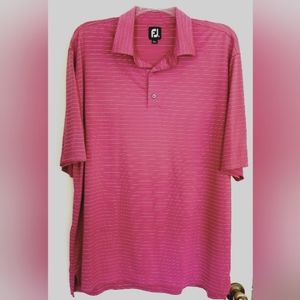 FootJoy men's pink & white striped athletic golf polo short sleeve shirt…